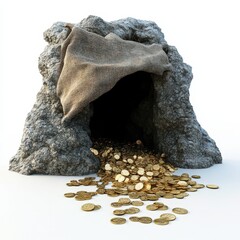 Hidden Gold Coins Spill From a Rock Cave