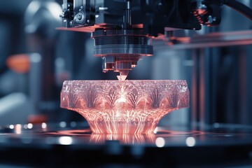 Poster - Factory 3D printer creates translucent object