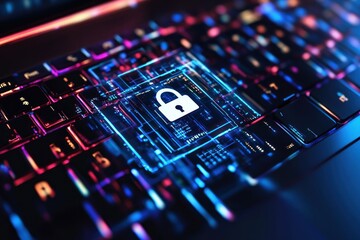 Poster - Cyber security lock laptop keyboard digital data protection
