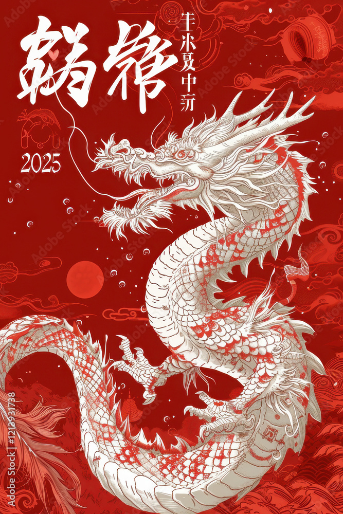 2025 Chinese New Year Calendar Featuring Jade Dragon In Flight On Red 2025-chinese-new-year-calendar-featuring-jade-dragon-in-flight-on-red