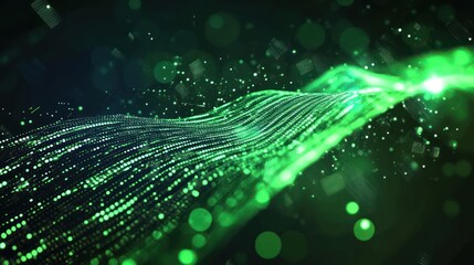 Poster - wavy green neon line digital technology background
