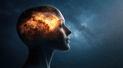Wall Mural - Cosmic consciousness within a serene human silhouette
