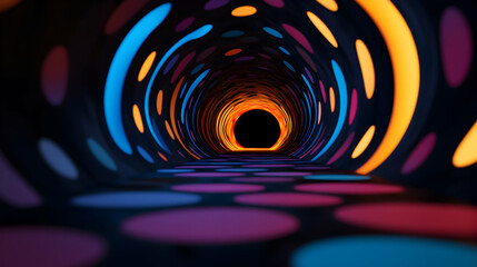 Fototapete - Luminous dots and dynamic lines weaving digital tunnel, generating vivid abstract background representing technological movement, innovative design concept