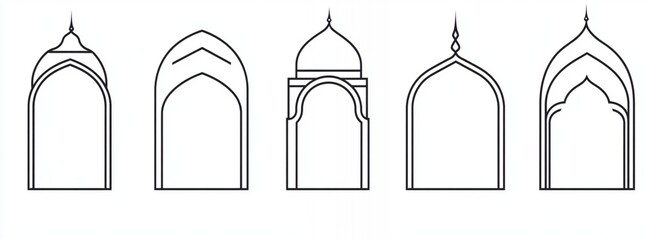 Poster - Islamic Architecture Arch Designs Elegant Line Art Set Vector dome door icon frame decor style shape
