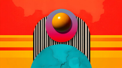 Poster - Colorful geometric pattern with intersecting circular and linear shapes, blending contemporary graphic design and vintage inspired visual dynamics