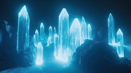 Poster - Glowing Crystalline Structures in a Dark Cave