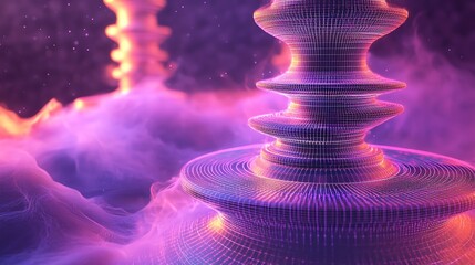 Poster - Abstract Wireframe Structure:  Ethereal Purple Nebula