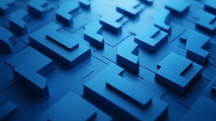 Poster - Abstract Blue Geometric Shapes Interlocking Design