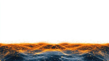 Wall Mural - Abstract digital landscape with glowing orange and blue lines