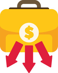 Poster - Yellow briefcase representing investment with three red arrows pointing down symbolizing financial loss