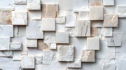 Poster - Textured stone wall with a geometric mosaic like pattern in neutral tones of gray white and beige creating a modern minimalist and elegant architectural background or backdrop  This abstract