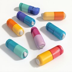 Wall Mural - Colorful cylindrical containers arranged on a white background