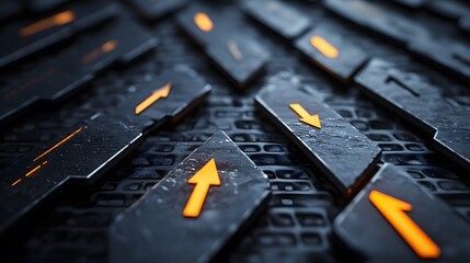 Poster - Abstract Metallic Surface with Glowing Arrows