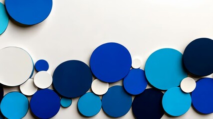Poster - Blue and white pattern of circles is displayed on a white background. The circles are of various sizes and are arranged in a way that creates a sense of movement and flow. Scene is one of harmony
