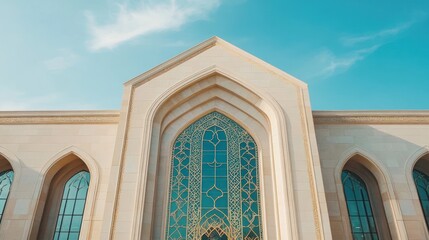 Poster - Elegant Mosque Facade with Intricate Window Design