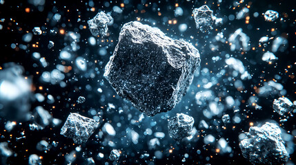 Wall Mural - Cosmic Rockfall: A mesmerizing cosmic dance of celestial rocks and space dust. A breathtaking view of the universe's raw power and beauty.