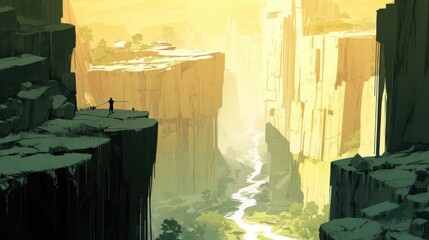 Sticker - Solitary Figure Surveys a Canyon Landscape