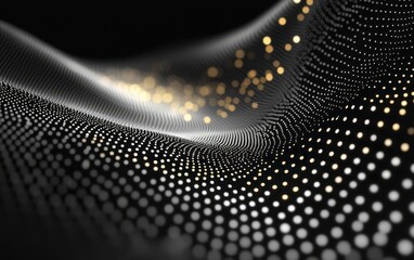 Poster - abstract dark wavy surface with light dots and bokeh effect.