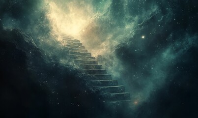 Poster - Stone steps ascend into cosmic dust and starlight.