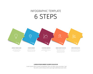 Poster - This infographic template features six colorful steps with icons and descriptions. Ideal for representing processes or workflows, each step is uniquely colored and labeled.