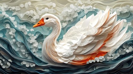 Wall Mural - A goose illustrated in paper art style with layered textures and soft colors, creating a handcrafted feel.