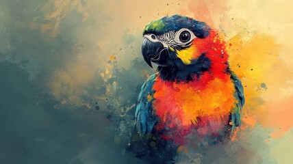 Wall Mural - Abstract parrot illustration using unconventional shapes and a mix of vibrant and muted colors for creativity.