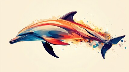 Wall Mural - A stylized dolphin illustration, highlighting unique shapes and bold colors to create a modern and visually striking appearance.