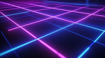 Poster - Retro neon grid, glowing lines, dark background, digital art, website banner