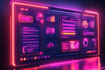 Poster - Neon Cyberpunk Interface: Glowing Pink and Purple Digital Dashboard