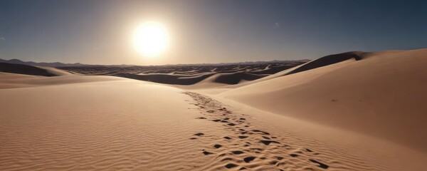 desert landscape under a full moon with silvery light casting long shadows on sandy dunes, starry ni
