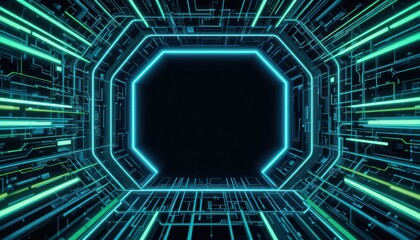 Futuristic neon portal, digital tunnel, abstract background, tech design, website banner