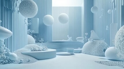Poster - Abstract Blue 3D Rendered Scene With Geometric Shapes