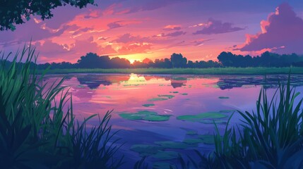 Poster - Serene Sunset Over Calm Lake Water Reflections