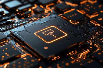 Poster - Glowing data port on circuit board, tech background