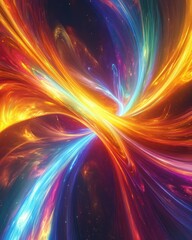 Poster - abstract swirling energy of vibrant light trails with dark cosmic background