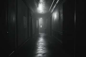 Poster - A dark hallway illuminated by distant, bright light.