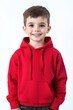 © WOW - Happy boy in a red hoodie, isolated on white background.