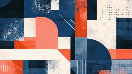 Poster - Abstract Geometric Composition in Coral Blue and White