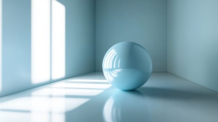 Poster - A Light Blue Sphere Sits In A Corner Reflecting Light