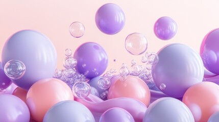 Aufkleber - Pastel Spheres Bubbles Float Gently in Air
