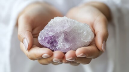Poster - Hands Gently Holding a Purple Amethyst Crystal