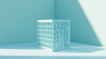 Poster - Abstract Cubic Structure In A Light Blue Room