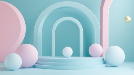 Poster - Pastel colored spheres and arches create a minimalist scene
