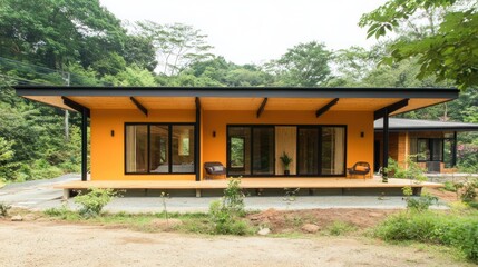 Poster - Modern Orange House Nestled Amongst Lush Green Trees