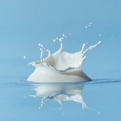 Poster - Milk splash crown reflection on blue.