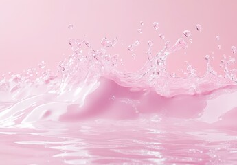 Aufkleber - Pink liquid splash with droplets on pink background.