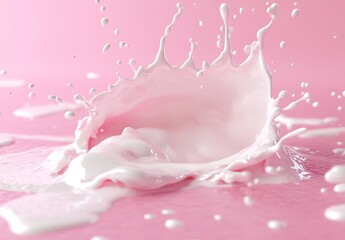 Poster - White liquid splash crown on pink background.