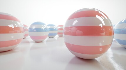 Fototapete - Pastel Striped Spheres on Reflective Surface: A Modern Abstract Composition