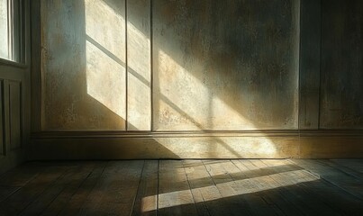 Poster - Sunlit room with textured wall and wood floor.