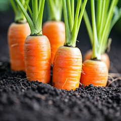 Wall Mural - carrots in the garden. bunch of carrots growing in soil. close up of Fresh carrots growing in soil.